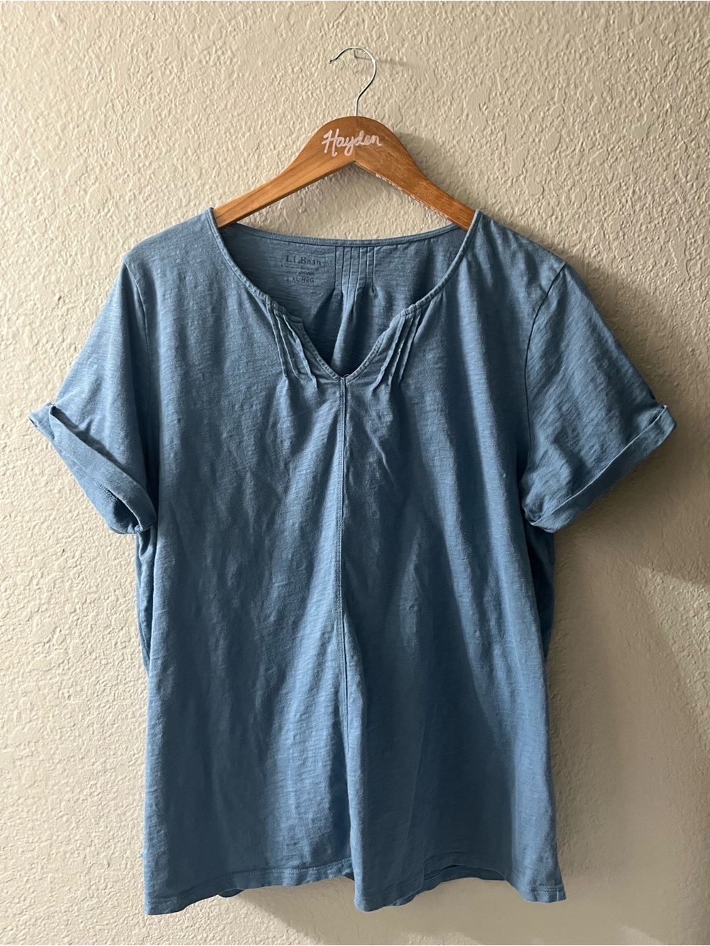 L.L. Bean Dusty Blue Short Sleeve V-Neck Tee